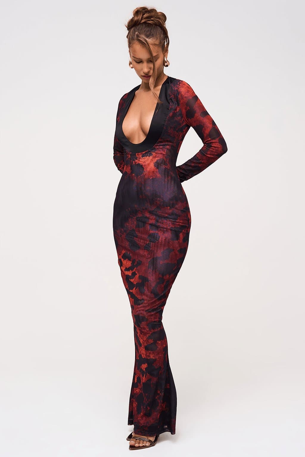 Leaena Deep Scoop Maxi Dress in Hot Leopard Print