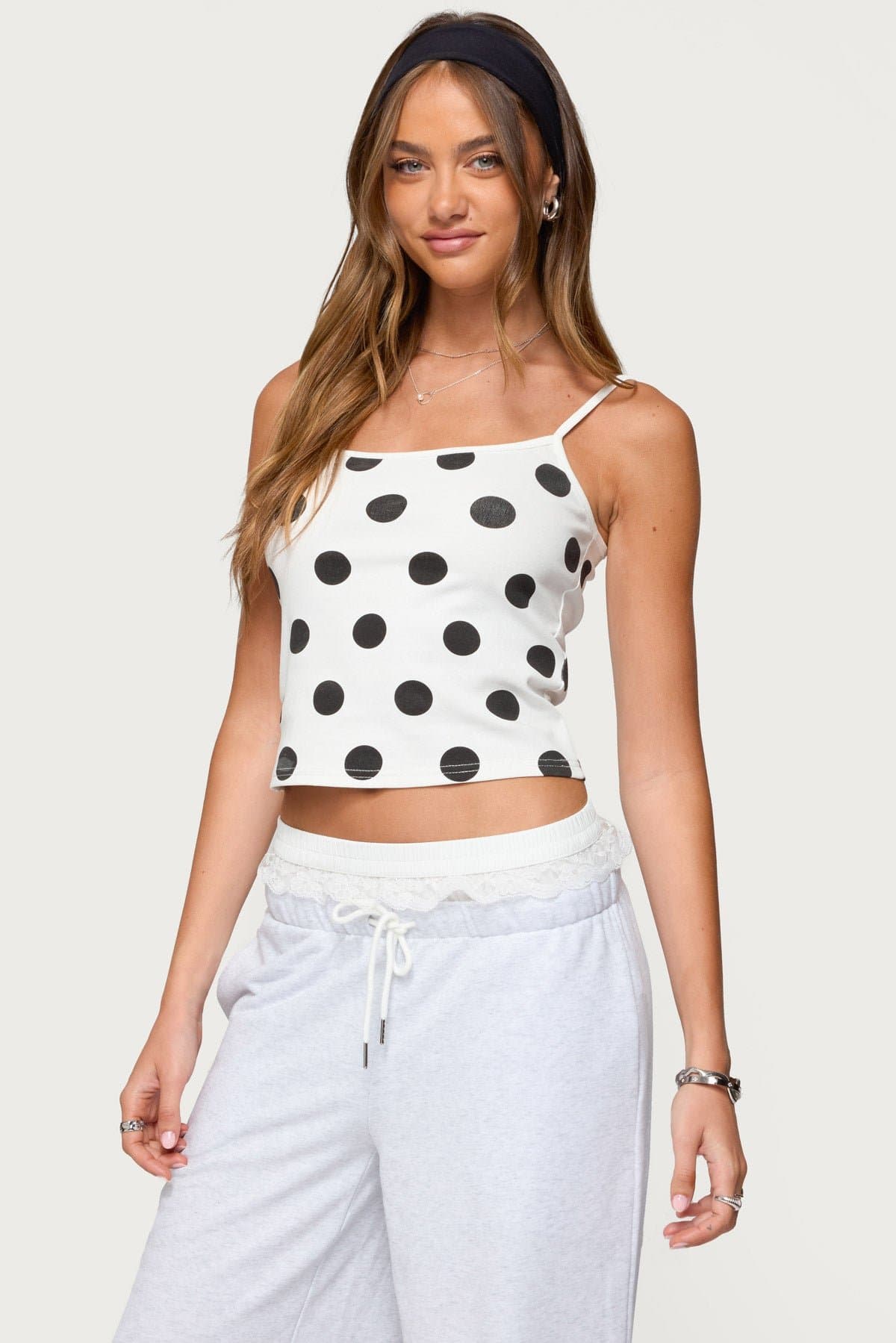 Lynne Polka Dot Tank Top with Adjustable Straps - Cotton Spandex
