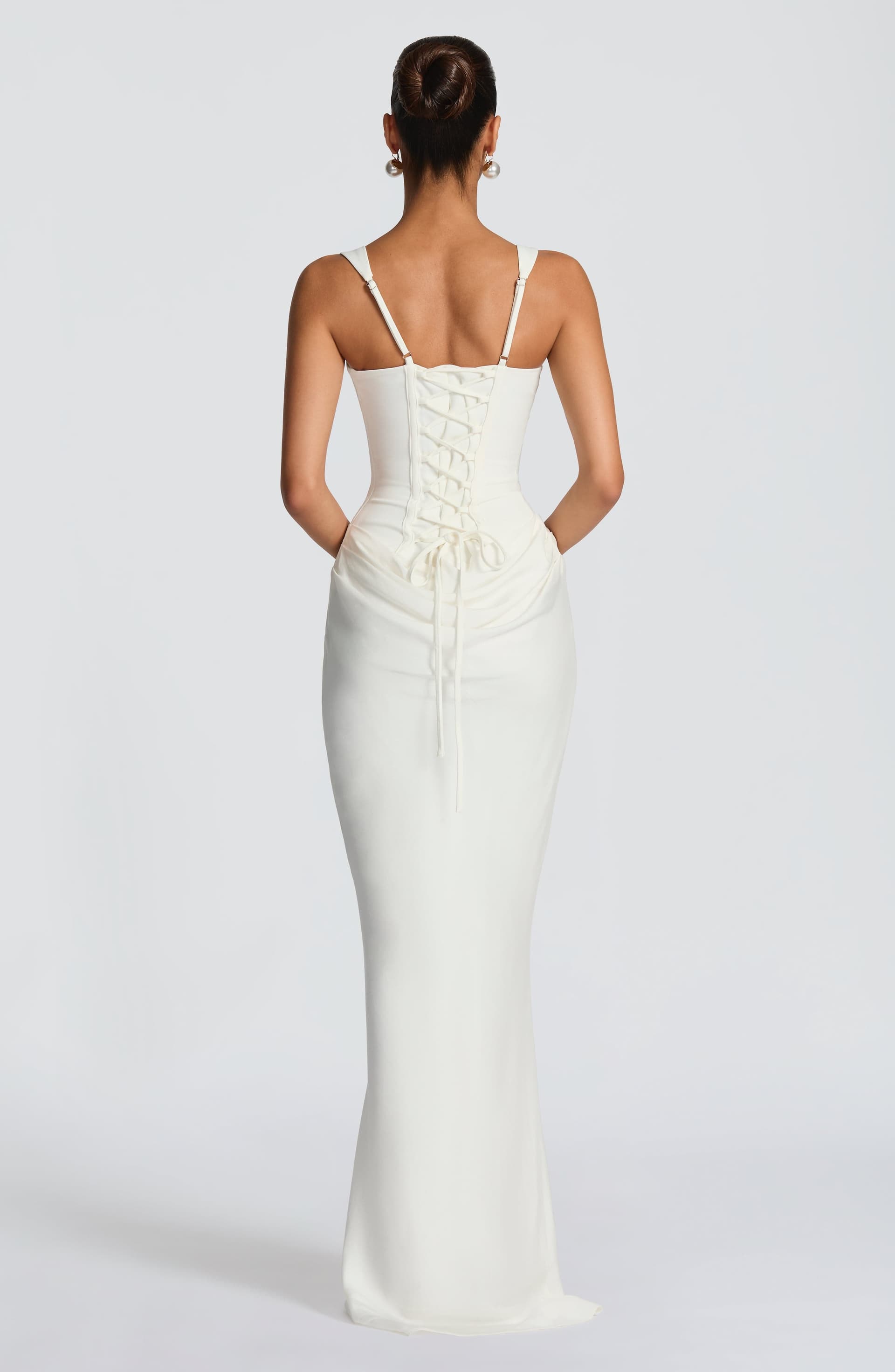 Cornelia Maxi Dress - Ivory Crepe Bodice Lyocell Skirt Square Neckline