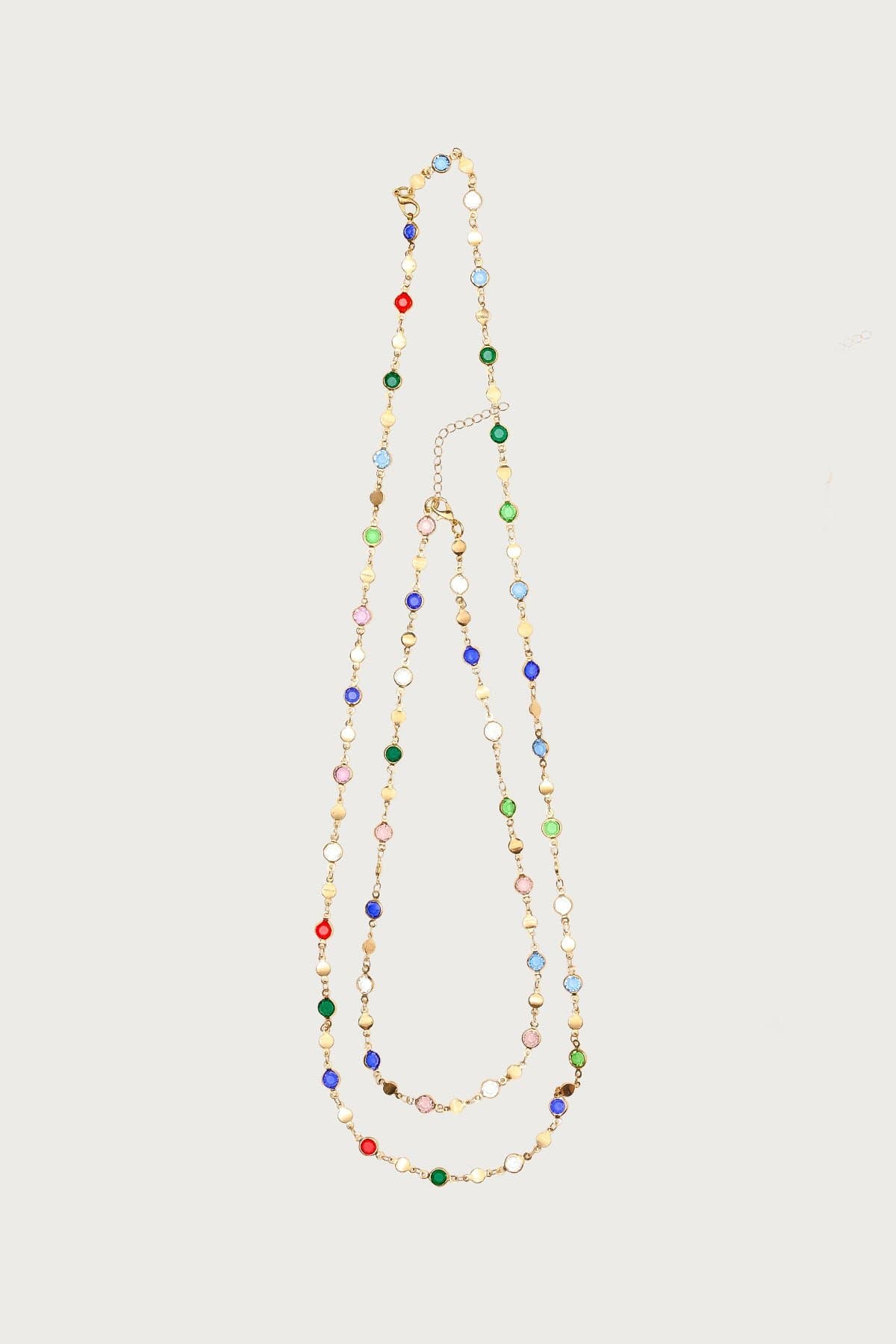 Cascading Gemstone Necklace Set Gold Tone Metal 17.7-31.5 Inch Adjustable Length