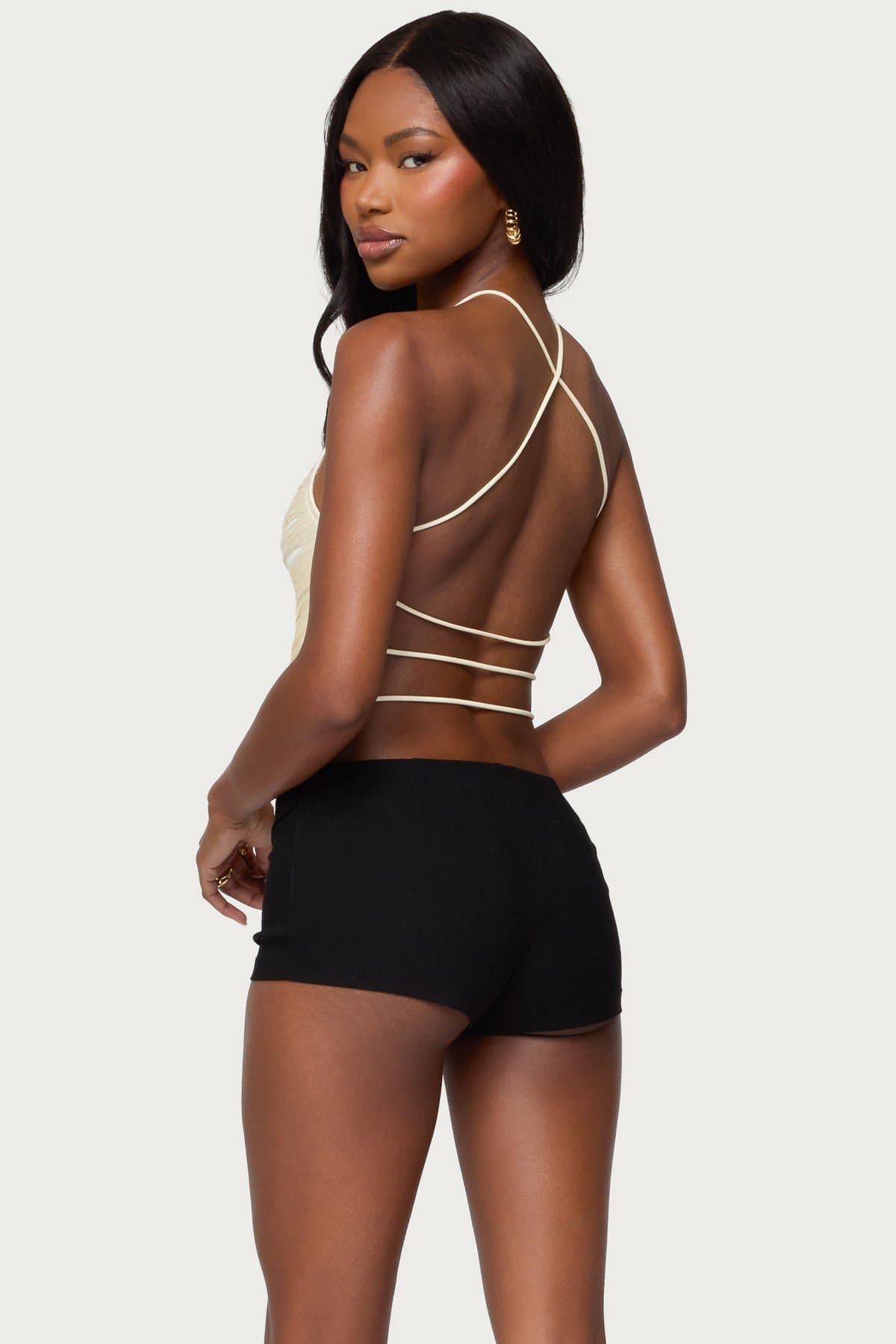 Kalana Crisscross Backless Fringed Top - Nylon Spandex Polyester