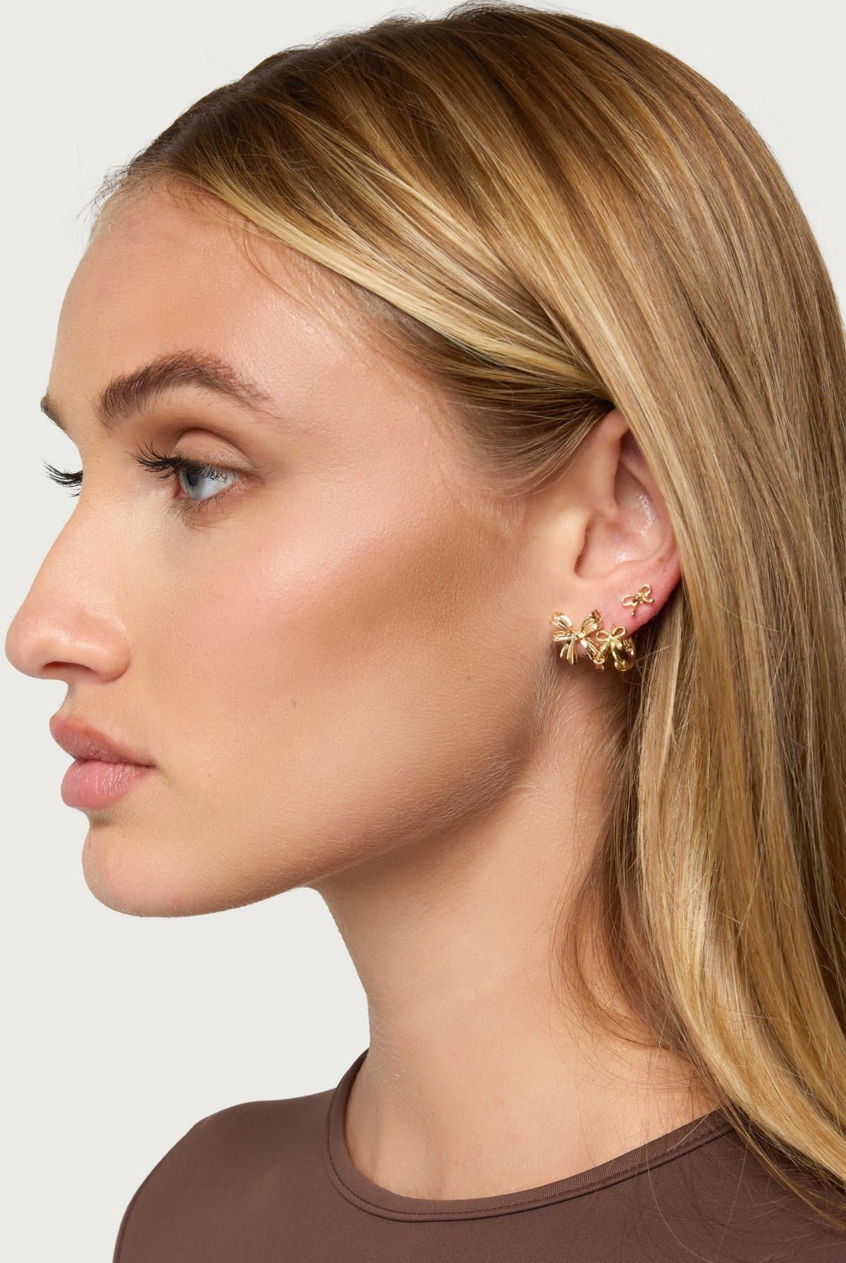 Bow Earring Pack Assorted Studs Hoops Gold Tone Metal 0.3-0.6 Inch