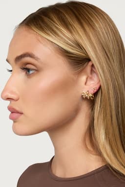 Bow Earring Pack Assorted Studs Hoops Gold Tone Metal 0.3-0.6 Inch