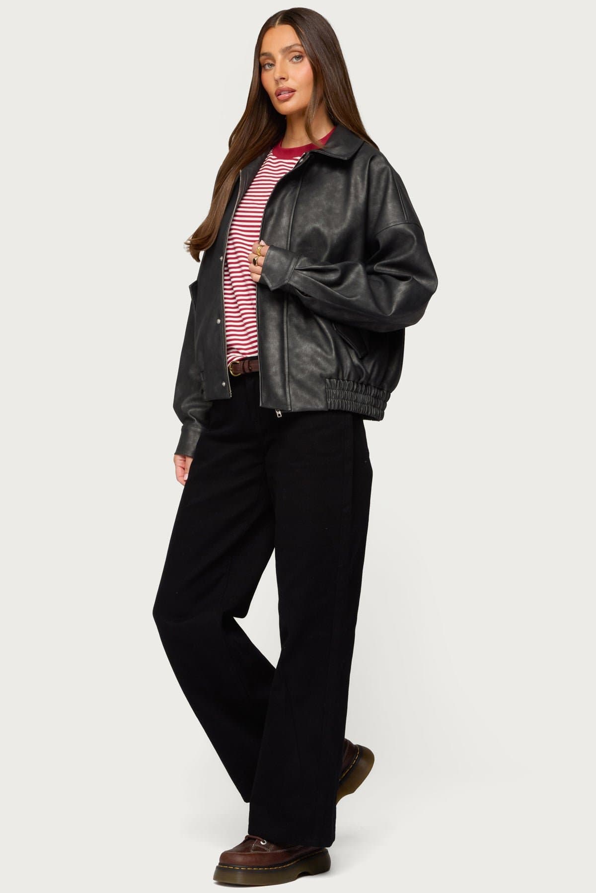 Mori Oversized Faux Leather Jacket - Polyurethane Polyester Women's Jacket Size S