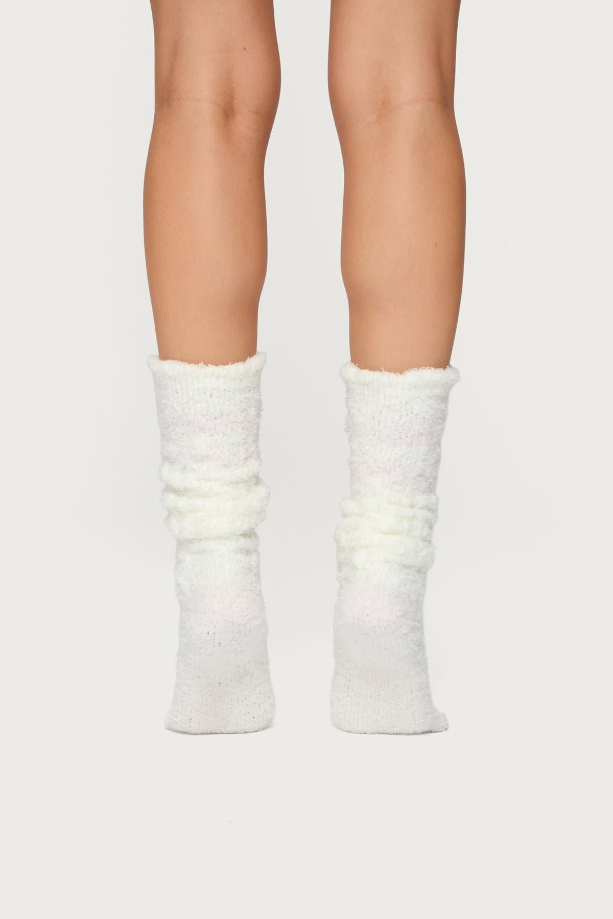 Stripey Fuzzy Scrunch Socks - Striped Polyester Spandex, 21.7 Inch Length