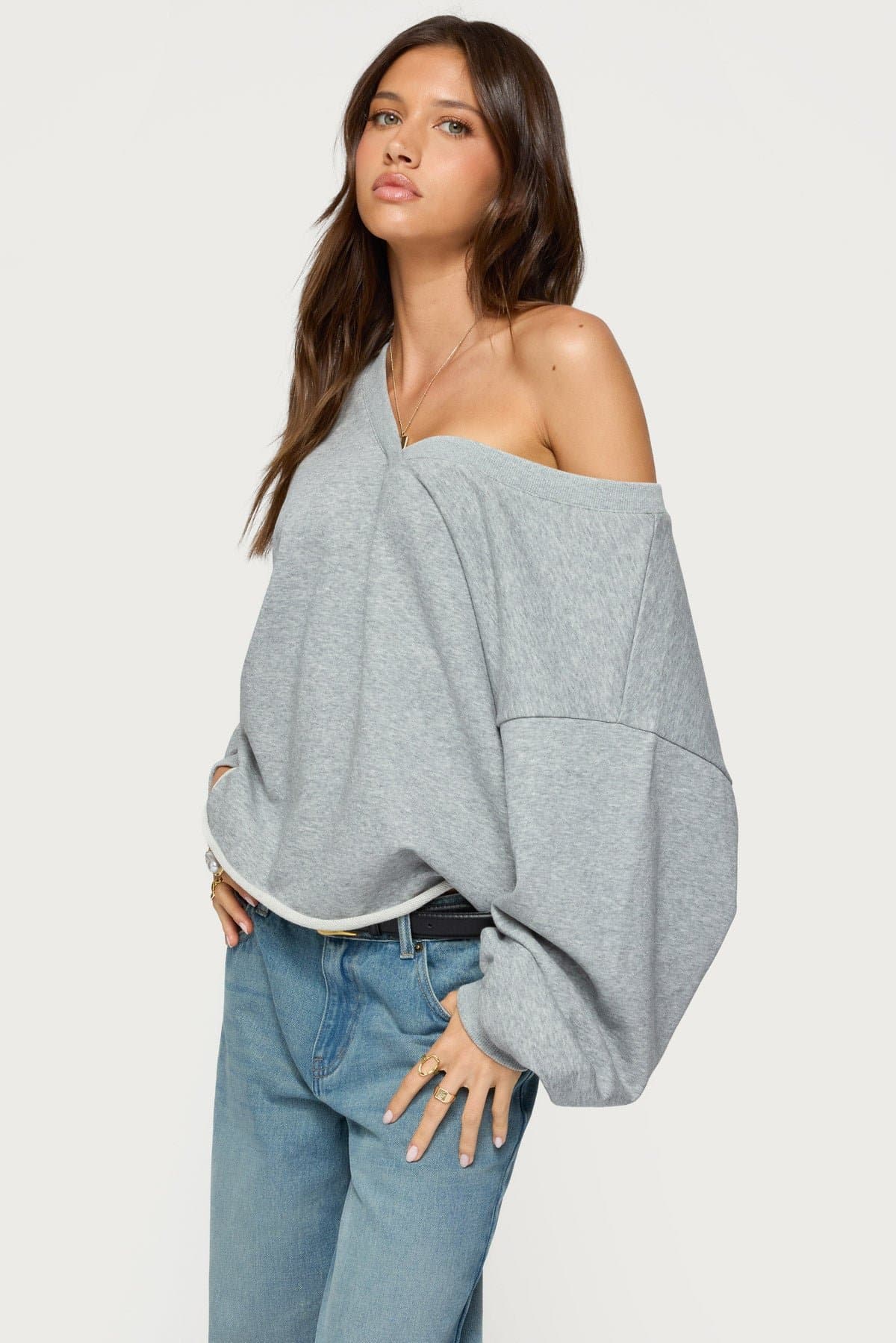 Winfred Oversized V Neck Sweatshirt - Cotton Polyester Blend