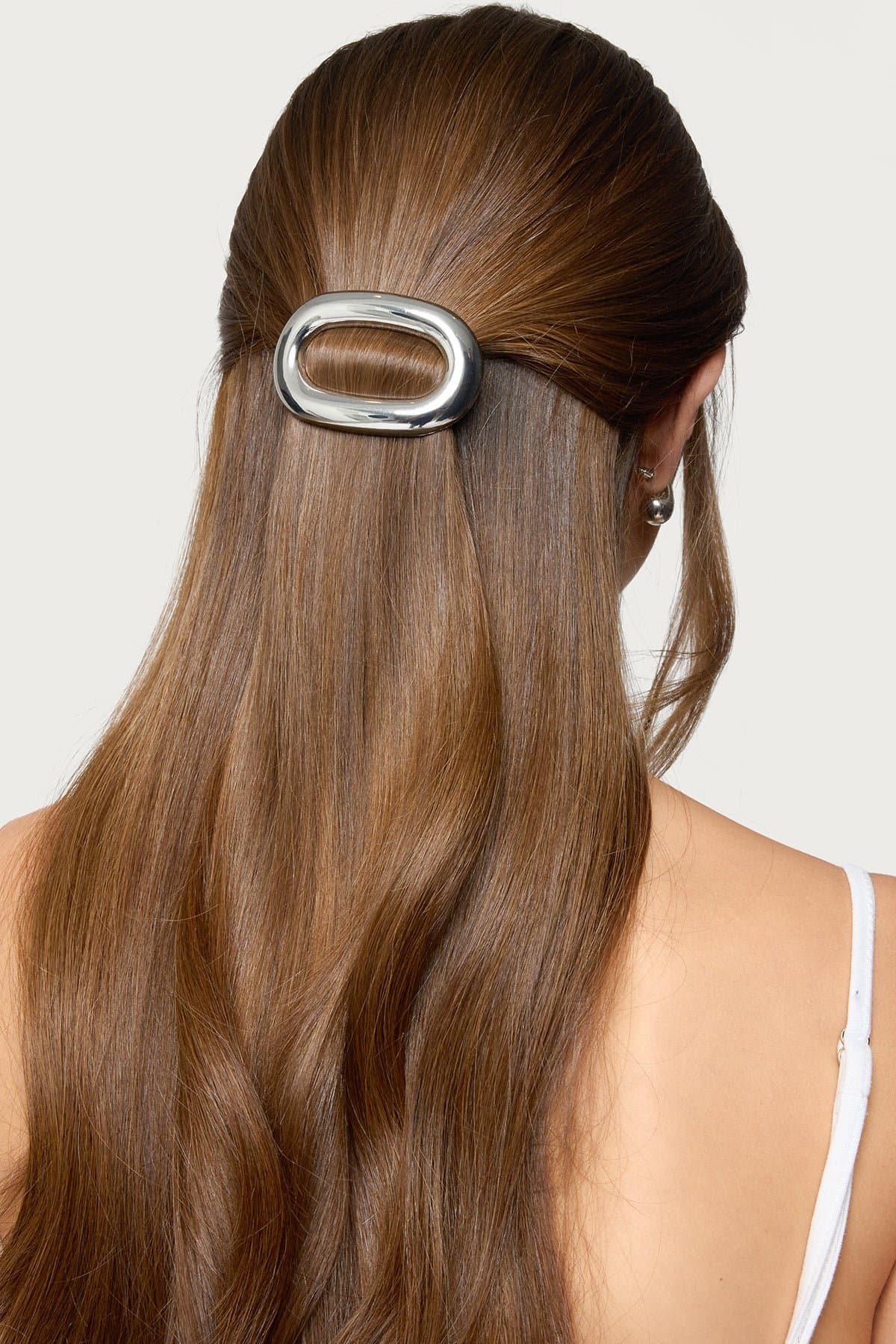 Oval Silver Tone Metal Hair Barrette 2.8 Inch Length