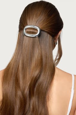 Oval Silver Tone Metal Hair Barrette 2.8 Inch Length