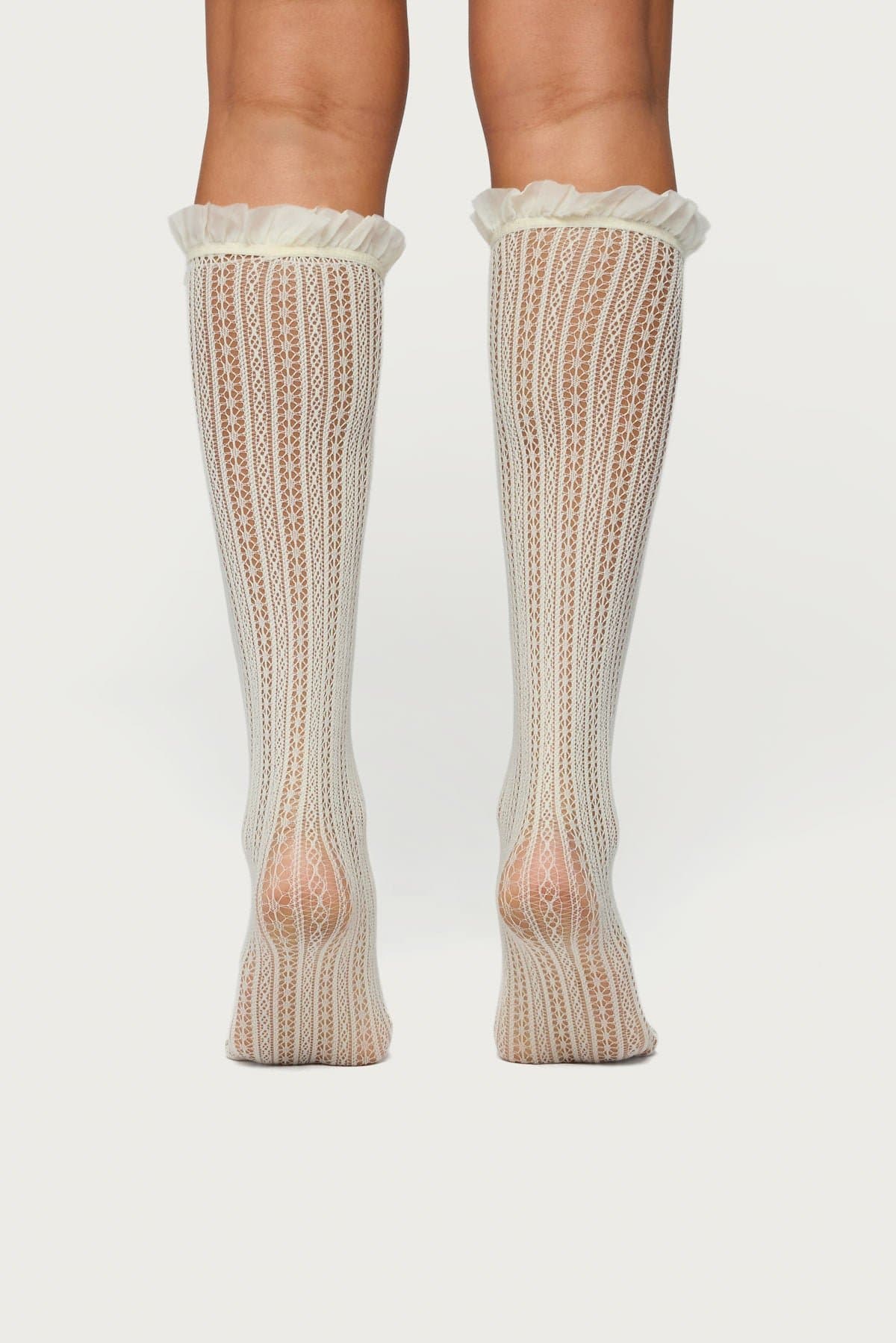 Sheer Lace Socks with Bow Detail - Nylon Spandex