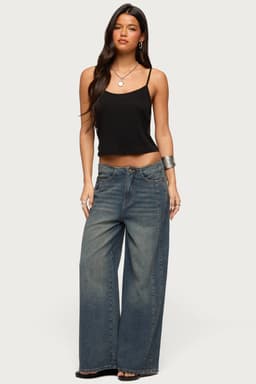 Elia No Waistband Low Rise Baggy Jeans - Rigid Denim Cotton Polyester Rayon