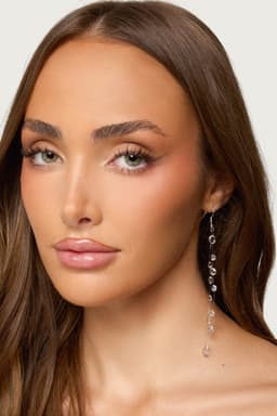 Water Drop Dangle Earrings with Resin Beads and Silver Tone Metal - 3.9 Inch Length