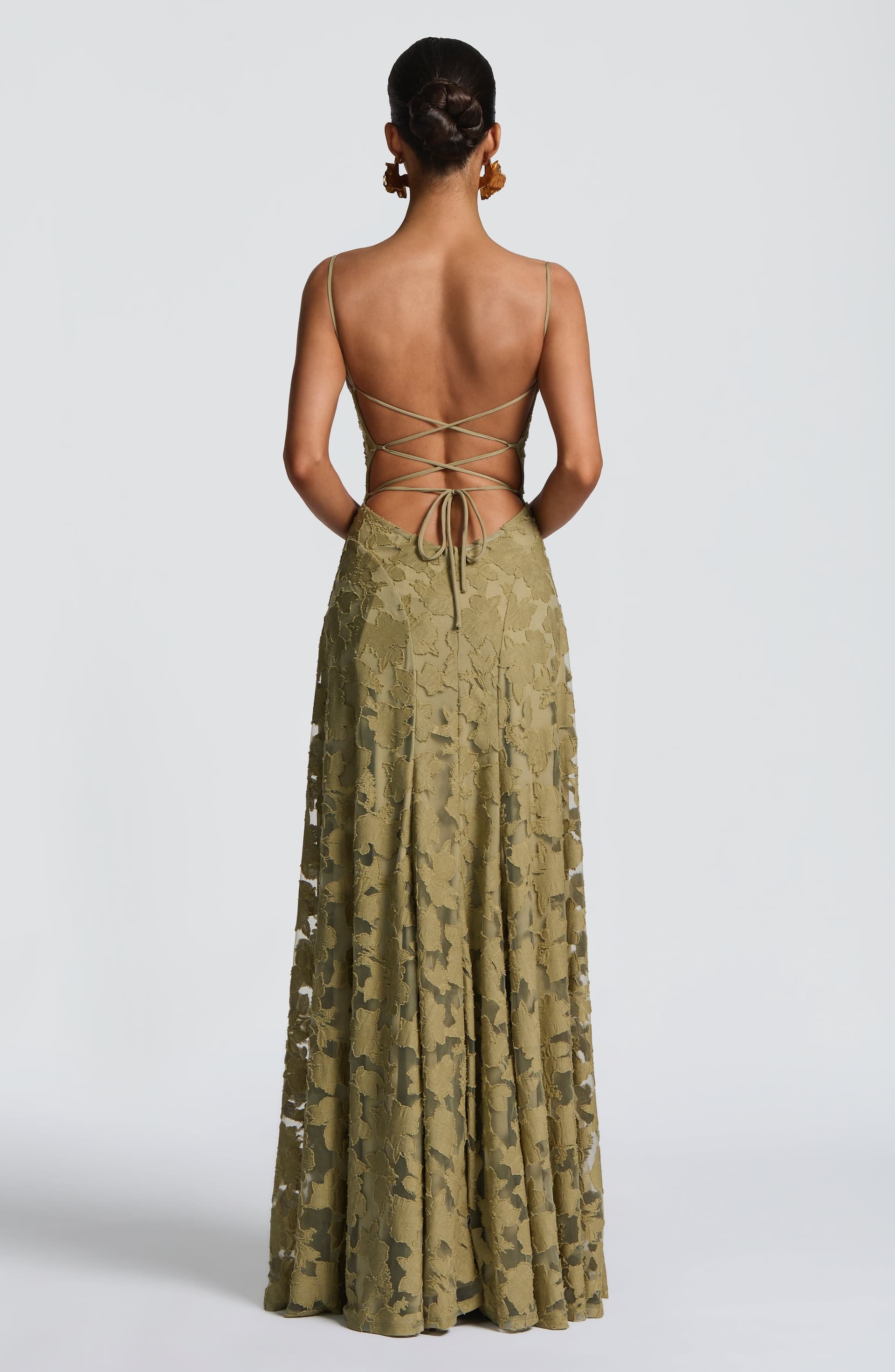 Francis Maxi Dress - Sage Floral Burnout Jersey Cowl Neck Lace-Up Back
