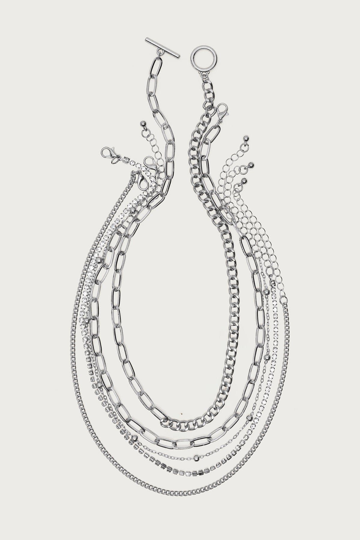 Mixed Necklace Pack 6 Assorted Styles Silver Tone Metal 14.2-18.6 Inch Length