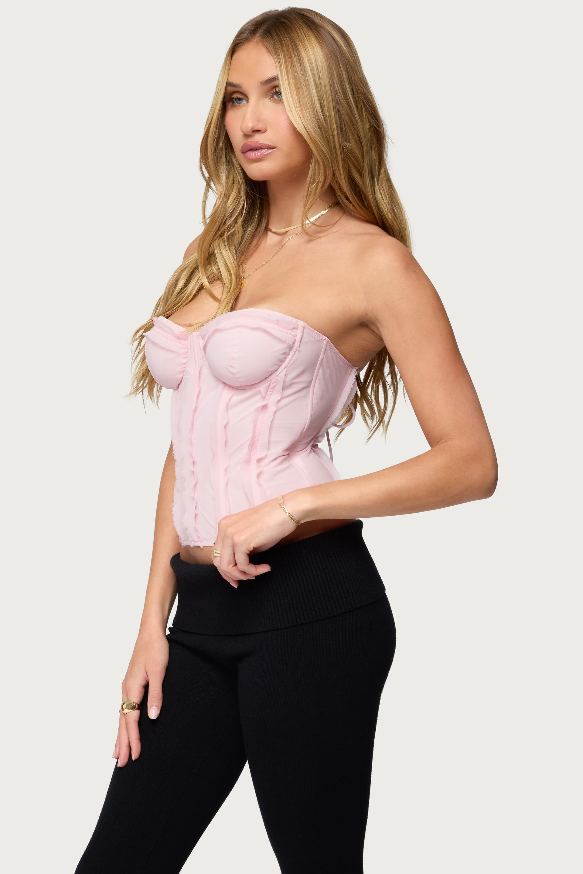 Naliah Raw Edge Strapless Corset with Cupped Construction Boned Bodice Polyester