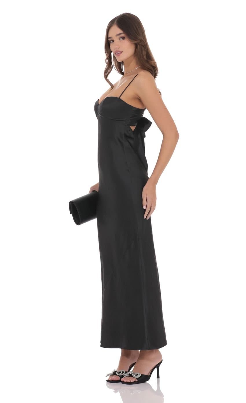 Satin Back Tie Maxi Dress in Black