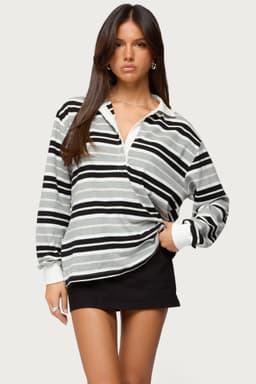 Renya Striped Rugby Shirt Long Sleeve Polo Cotton Rayon Spandex