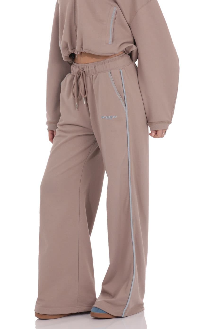 Two-Toned Cinchable Sweatpants Pants in Taupe