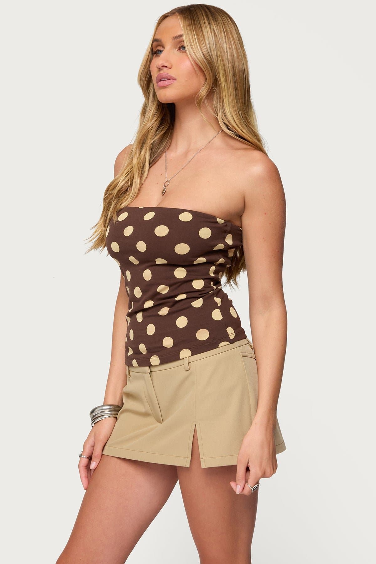Polka Dot Printed Built-In Bra Tube Top - Cotton Spandex