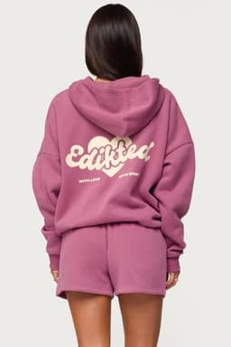 We're Edikted Hoodie with Heart Graphic Print Polyester Cotton Blend