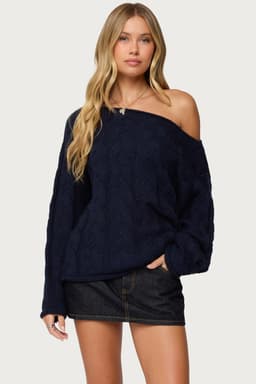 Nellie Off Shoulder Cable Knit Sweater - Acrylic Knit Top