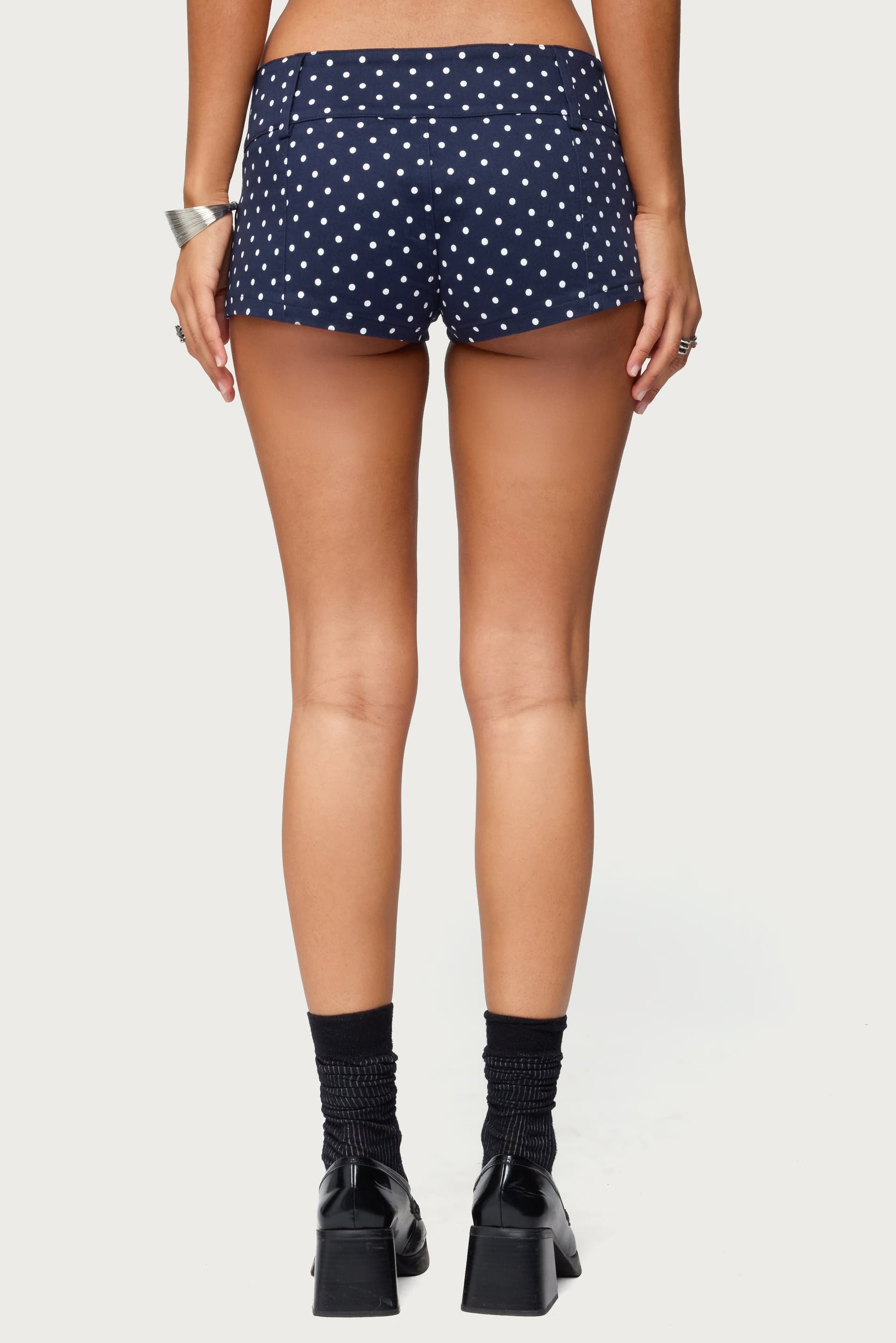 Twyla Polka Dot Stretch Shorts - Low Rise Wide Waistband Cotton Spandex
