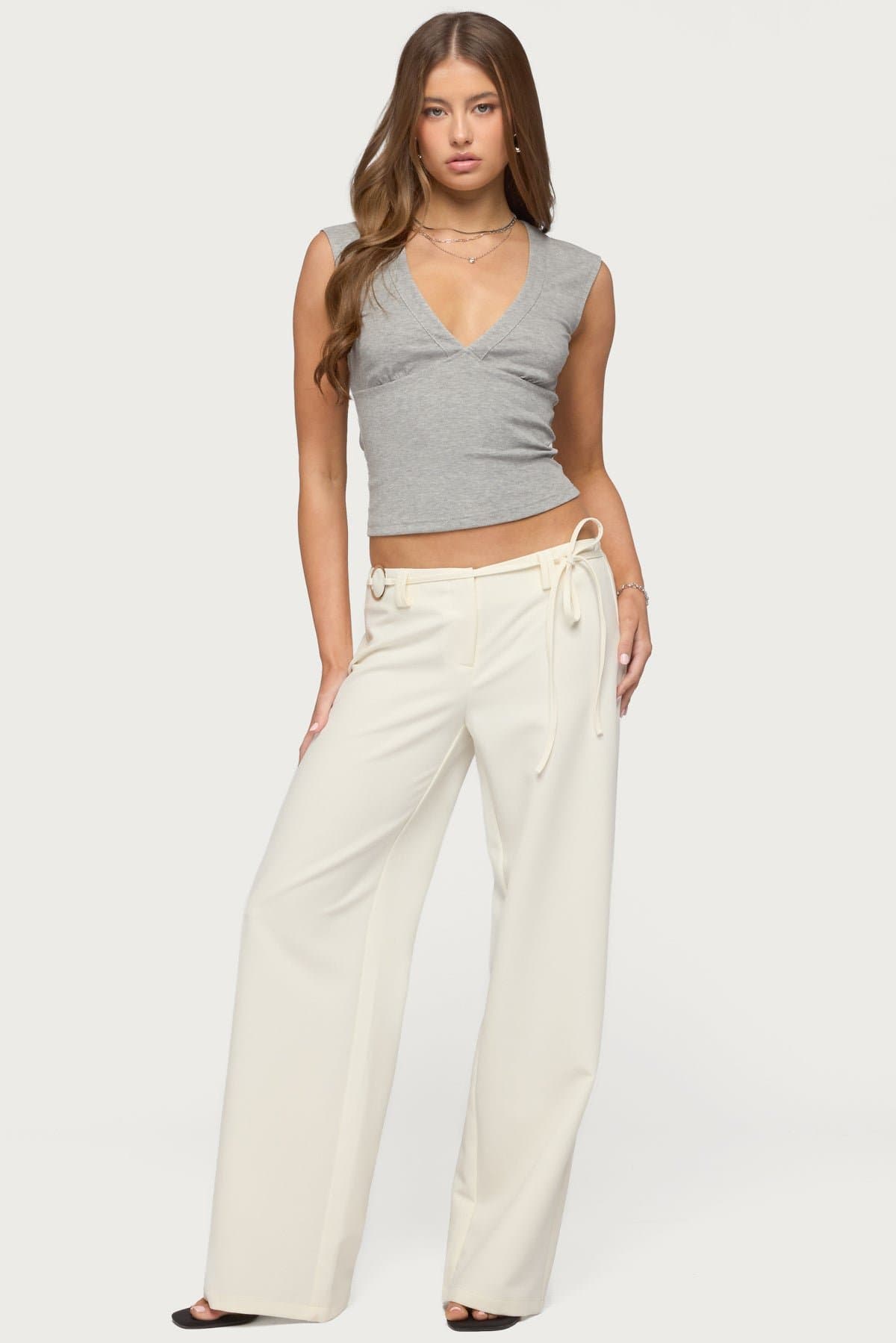 Raphael Tie Belt Pants - Polyester Rayon Spandex, Metal Ring Detail, Size S Inseam 32.3in