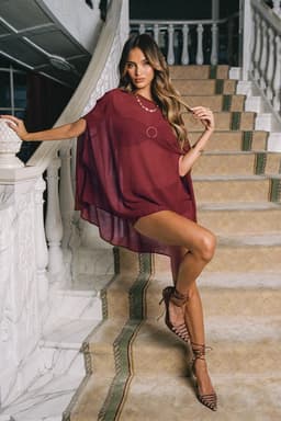 McKenzie Sheer Chiffon Poncho - Polyester Matching Set Top Size S