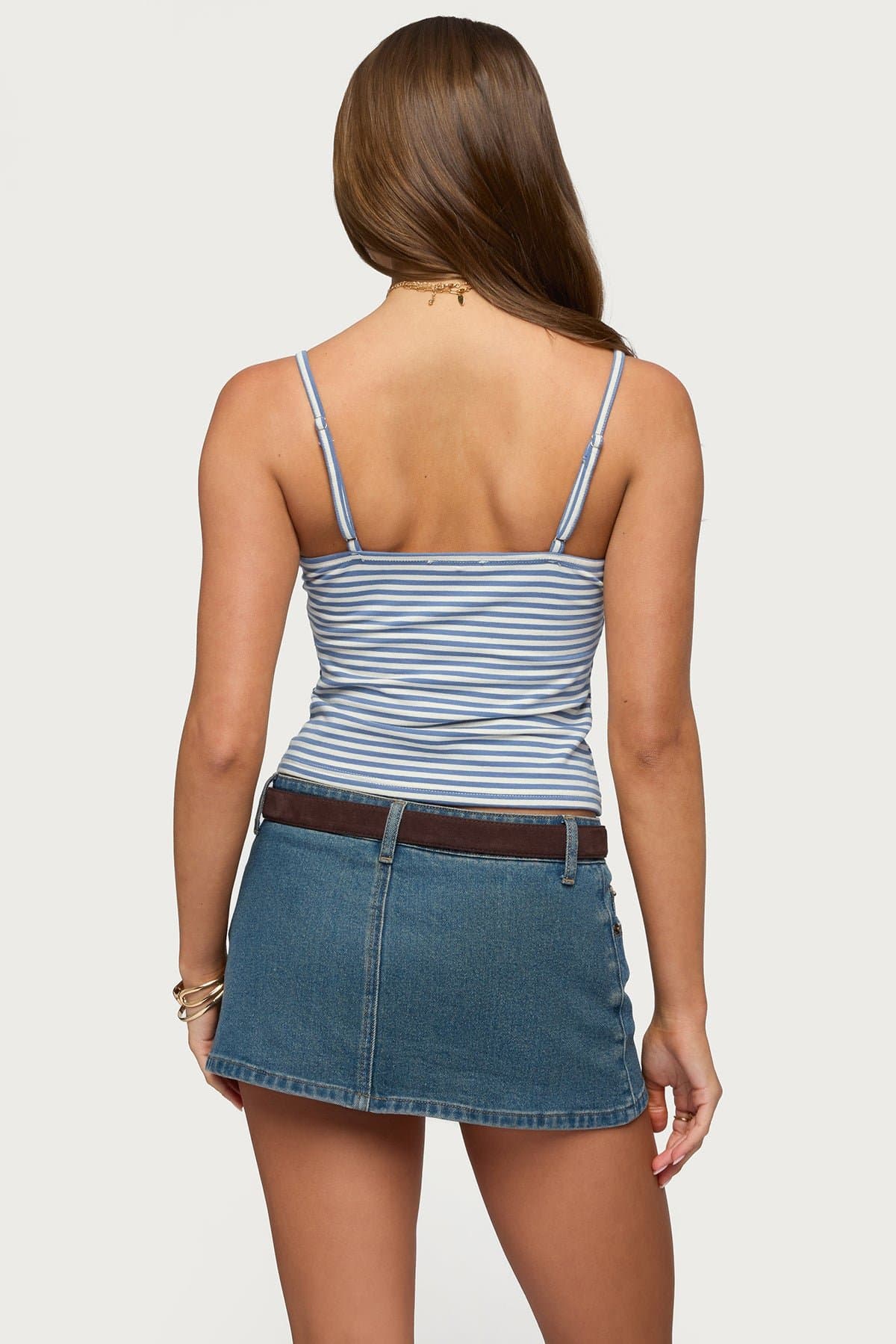 Emilea V Neck Striped Tank Top with Adjustable Straps Cotton Spandex