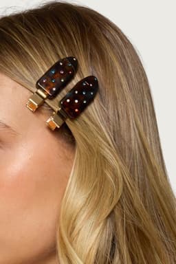 Rhinestone Creaseless Hair Clip Pack - Tortoise Design Gold Tone 2.3 Inch