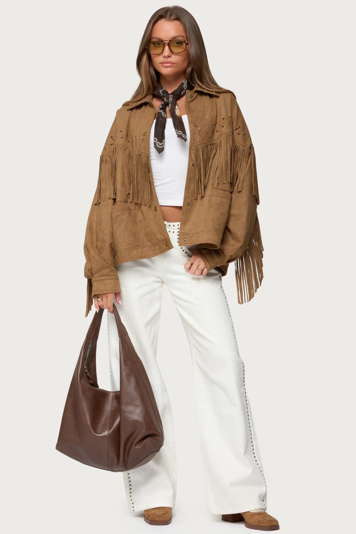 Evonka Fringe Faux Suede Jacket - Polyester Spandex Western Stitch Brown