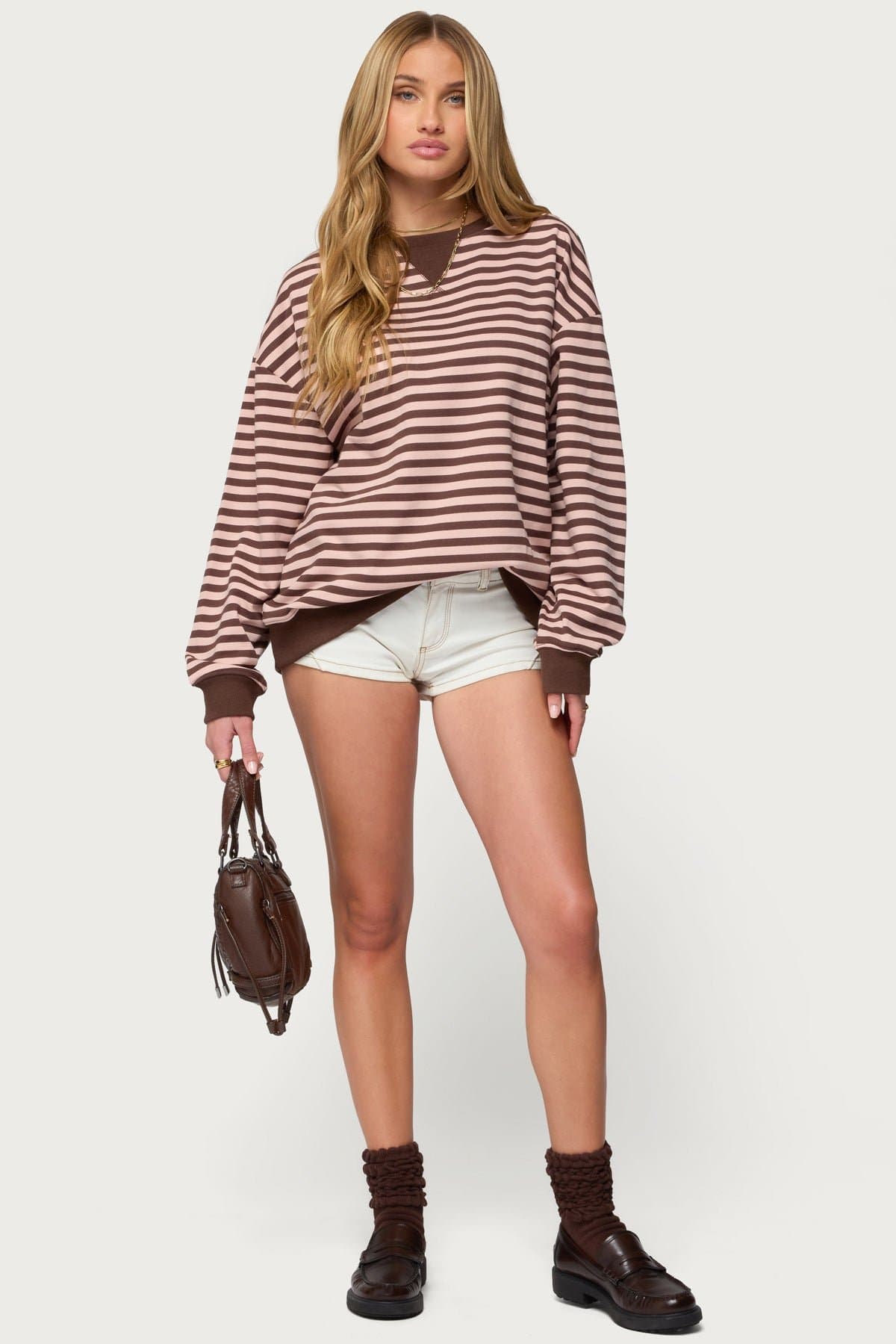 Onda Striped Crewneck Sweatshirt - Long Sleeve Cotton Polyester