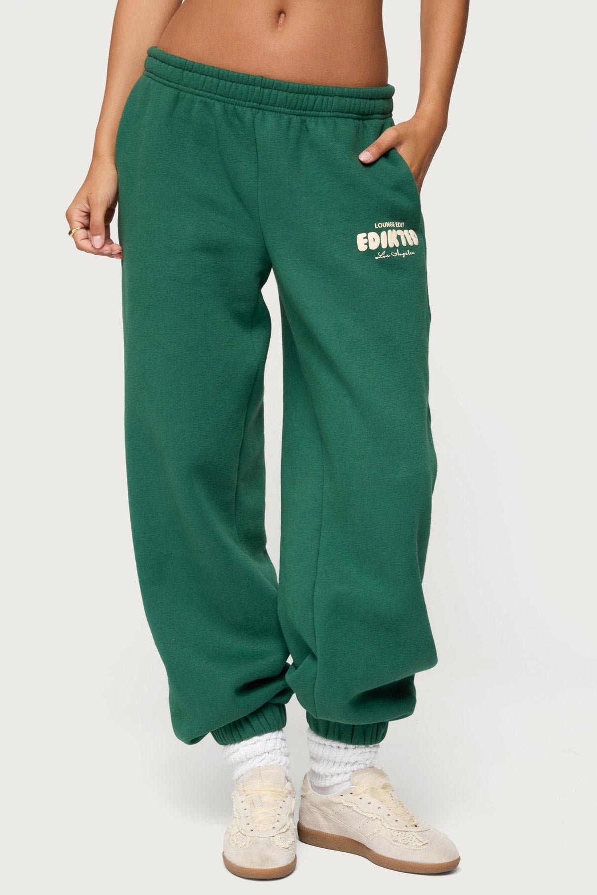 Lounge Edit Sweatpants with Elastic Waistband and Edikted Graphic - Polyester Cotton Rayon