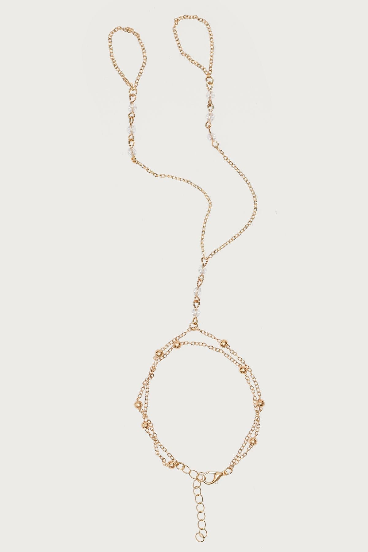 Sparkly Beaded Hand Chain Gold Tone Metal 8.5 Inch Length