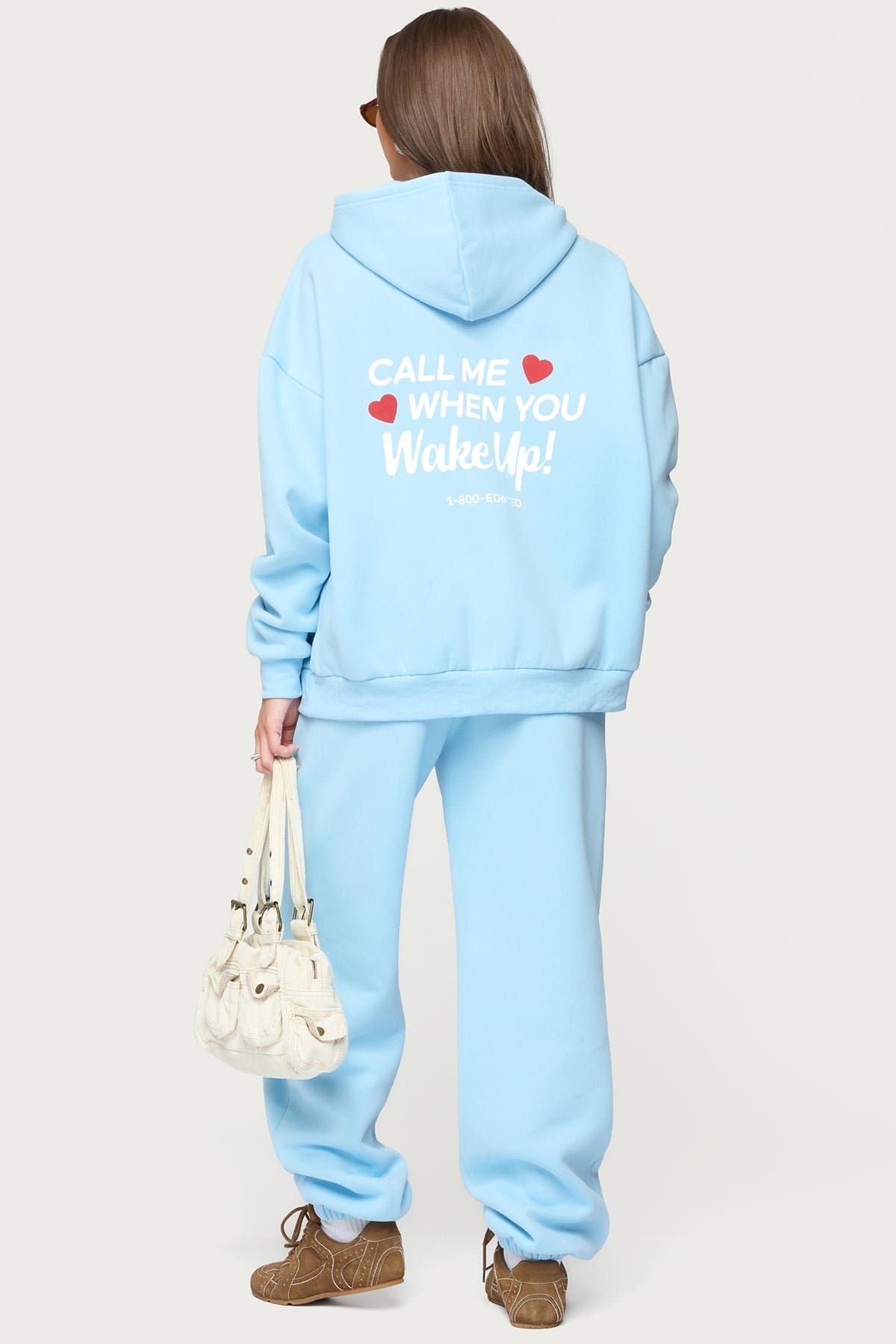 Call Me Graphic Hoodie - Polyester Cotton Blend, Hearts Print, Matching Set