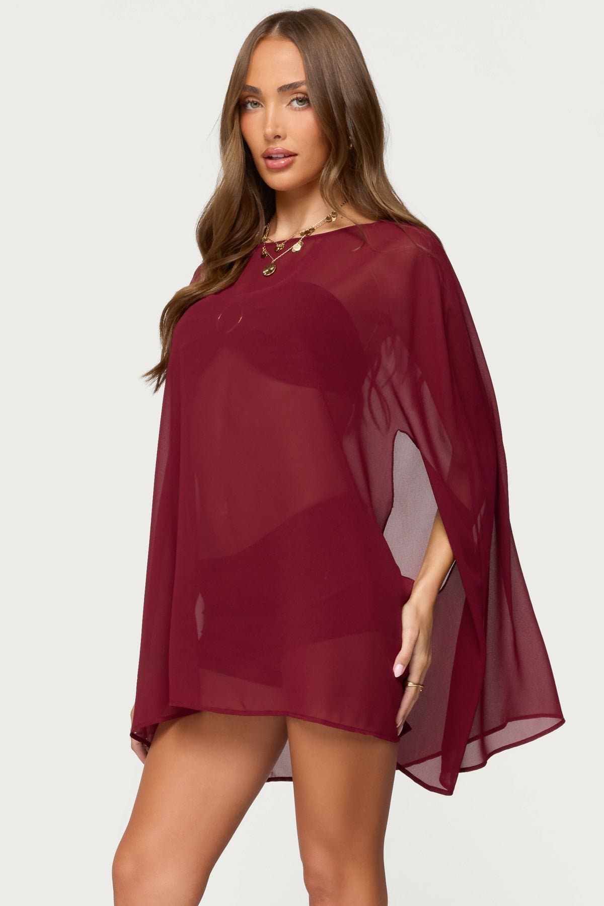 McKenzie Sheer Chiffon Poncho - Polyester Matching Set Top Size S