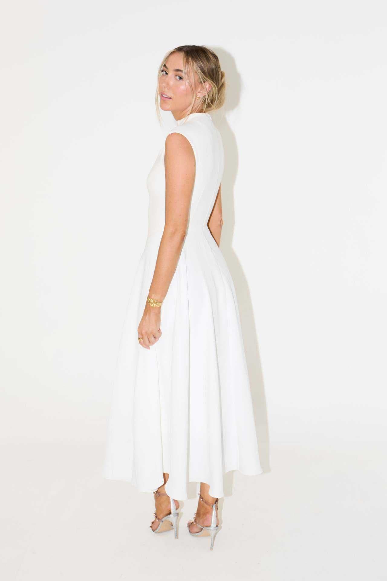 Mock Neck Sleeveless Midi Dress – A-Line Flared Skirt Elegant Day Dress S-XL