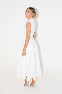 Mock Neck Sleeveless Midi Dress – A-Line Flared Skirt Elegant Day Dress S-XL