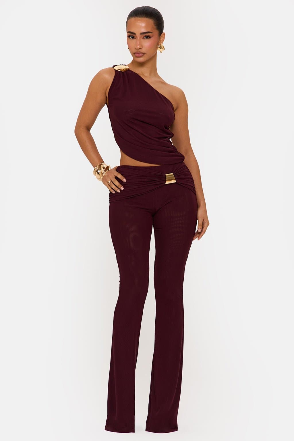 Valentina Mesh Asymmetric Co-ord Set with Gold Trim UK Size 8