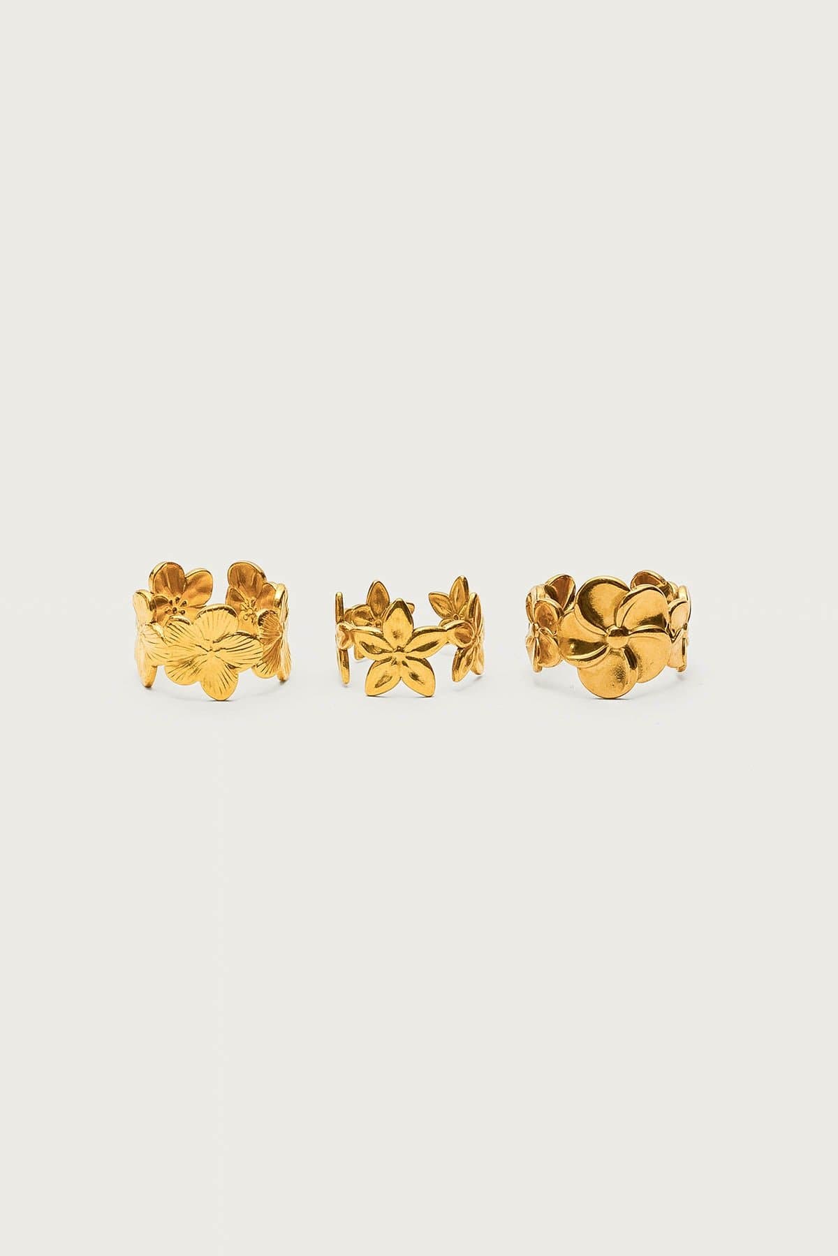 Floral Ring Pack of 3 Gold Tone Metal 0.7 Inch Diameter