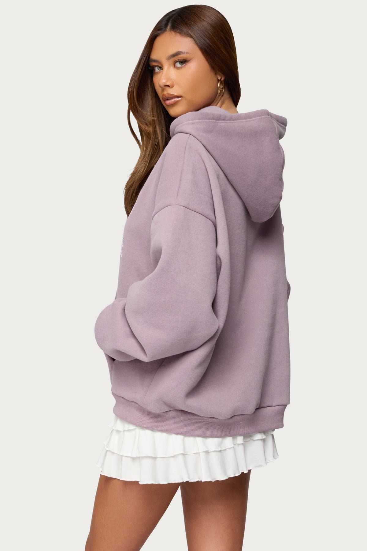 82 Oversized Hoodie with Mixed Print Detailing and Graphic Patch Polyester Cotton