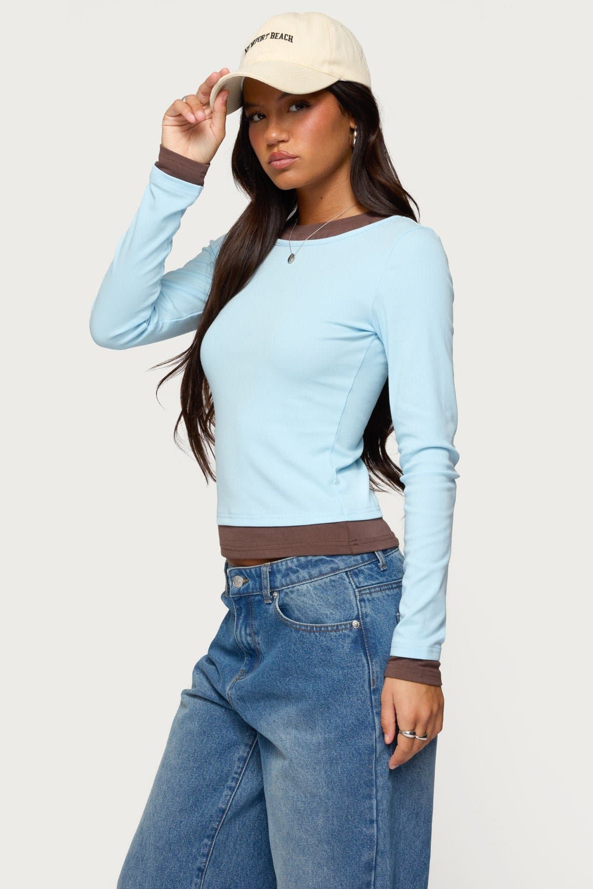Contrast Layered Look Long Sleeve T-Shirt - Cotton Spandex Unisex