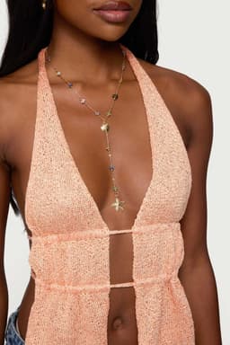 Beachy Charm Necklace - Coastal Gold Tone Metal 18.7 Inch Length