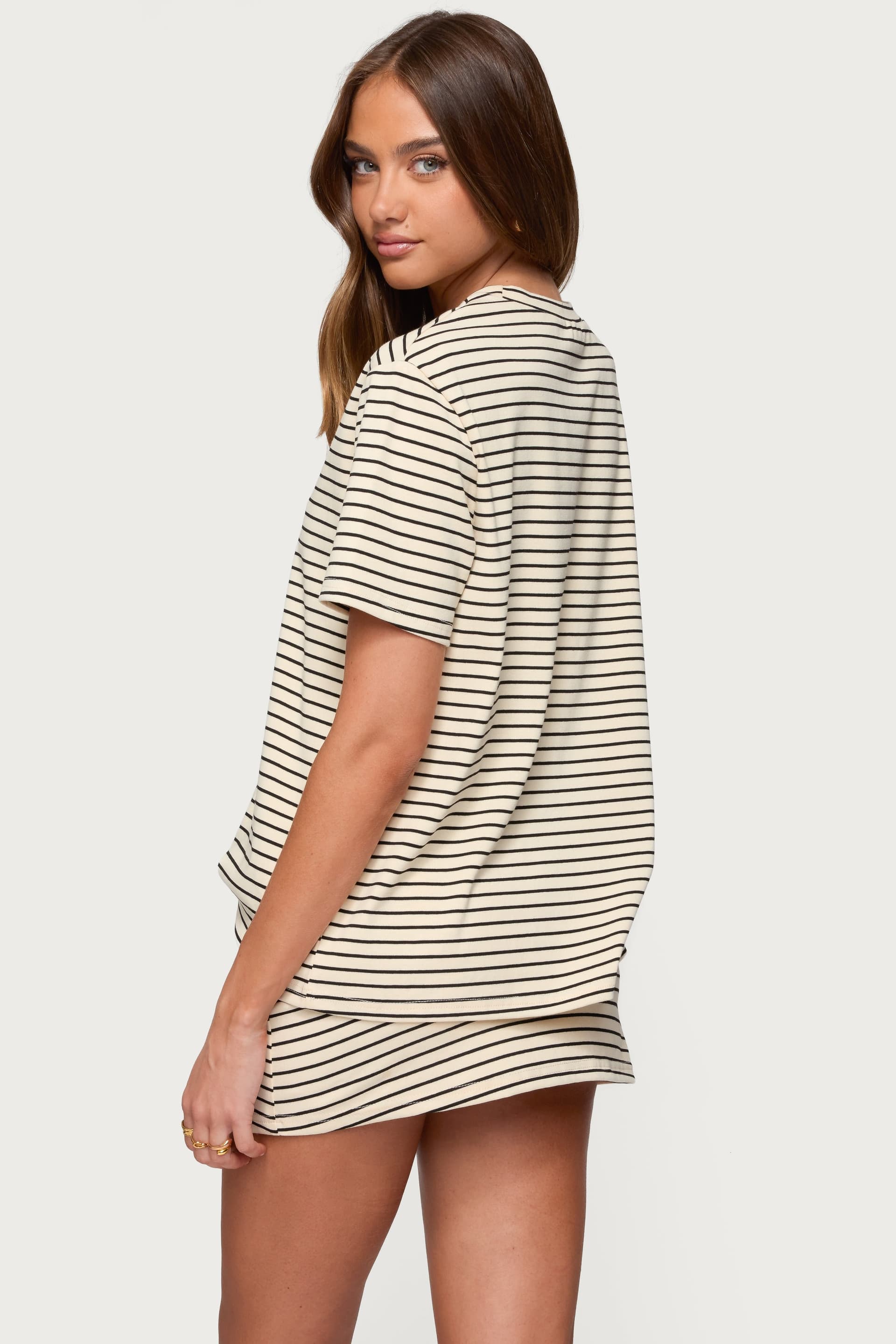 Brena Striped Oversized T-Shirt - Cotton Polyester Rayon Spandex Blend