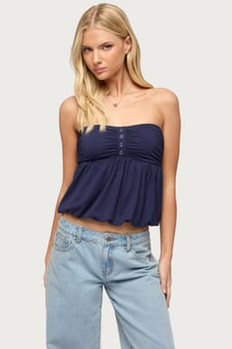 Yury Strapless Bubble Hem Top with Snap Buttons - Rayon Spandex