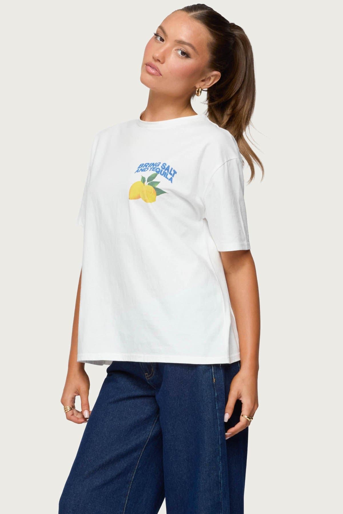 Let's Make Margs Oversized Unisex T-Shirt with Lemon Graphic Print 100% Cotton