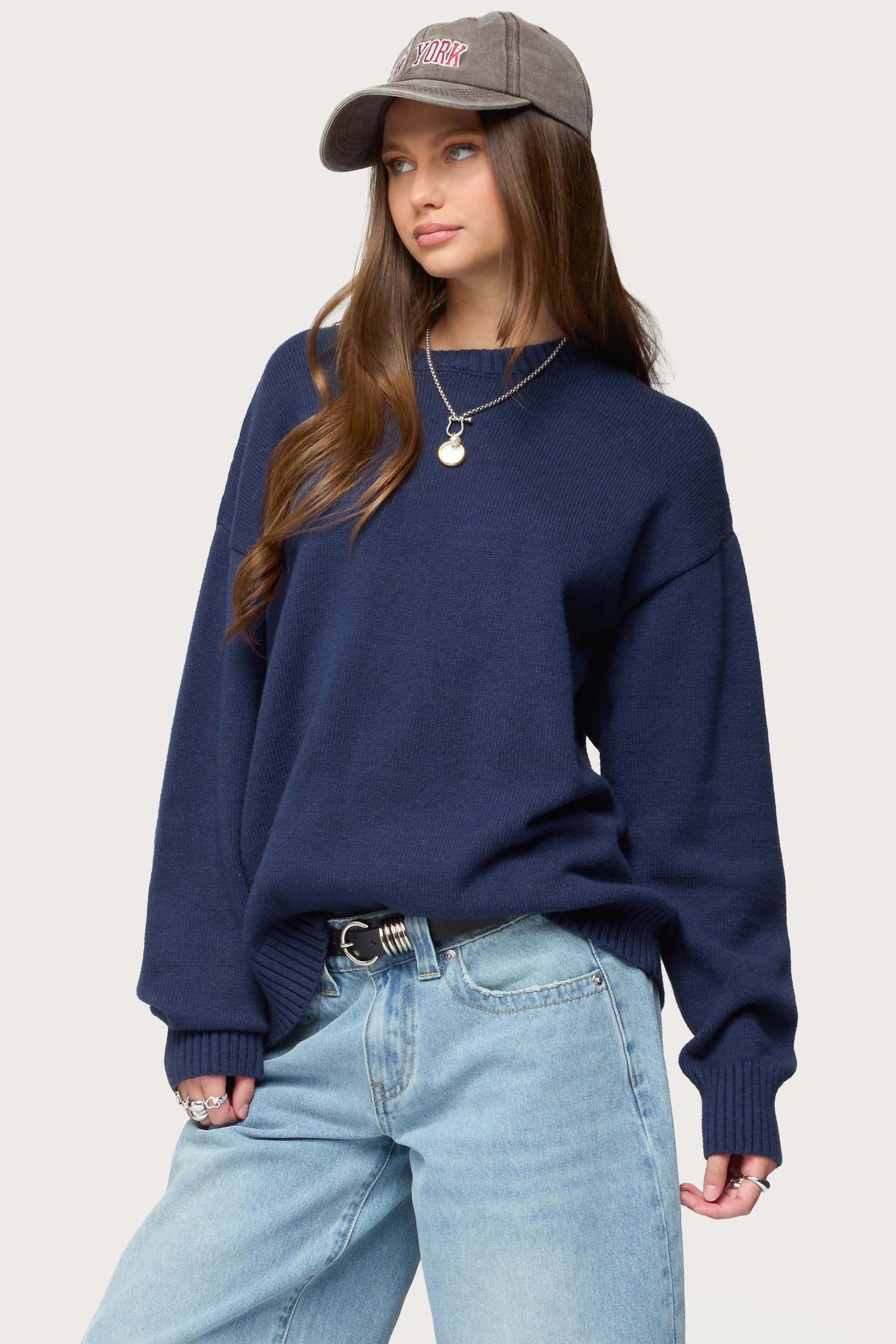 Priscila Oversized Crewneck Sweater - Acrylic Knit, Relaxed Fit