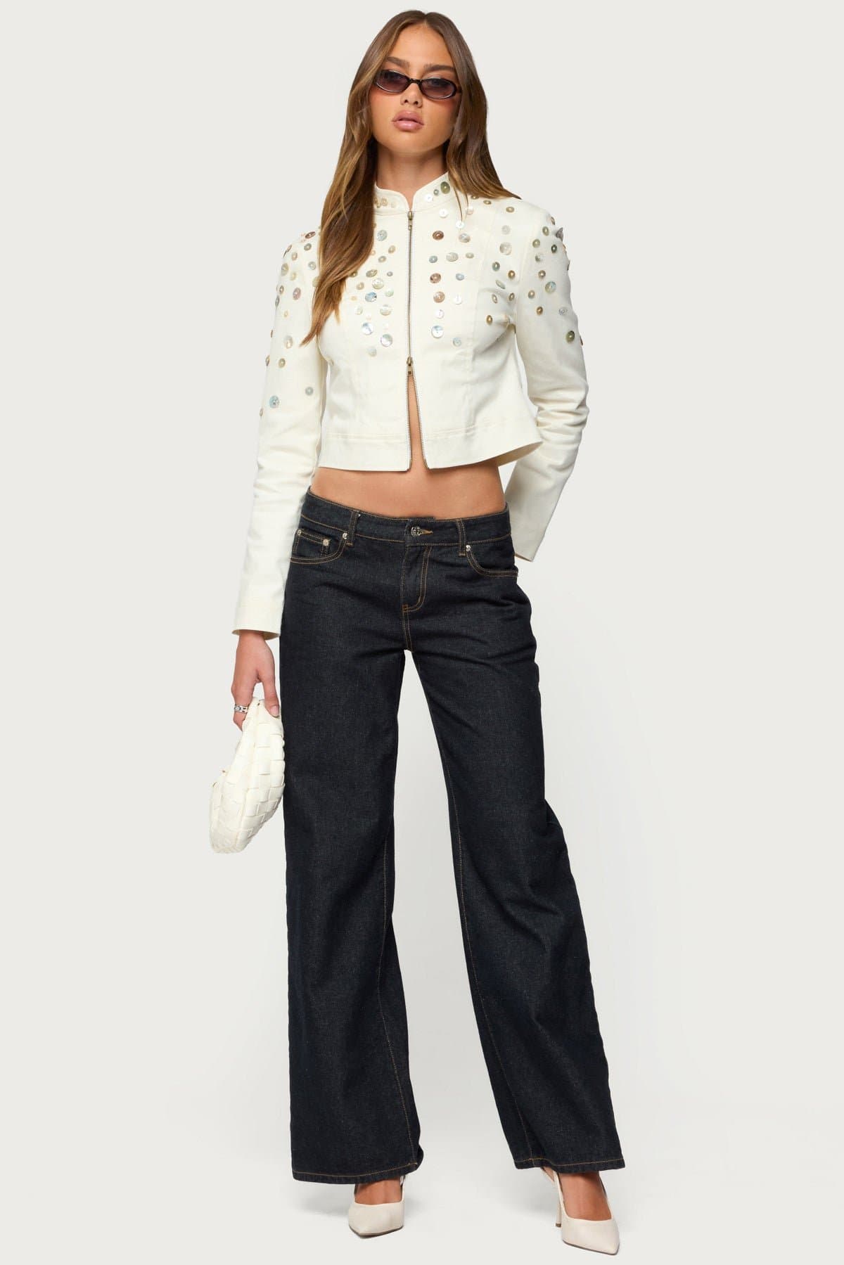 Elira Iridescent Fitted Jacket - Cotton Spandex with Front Zip and Button Detailing