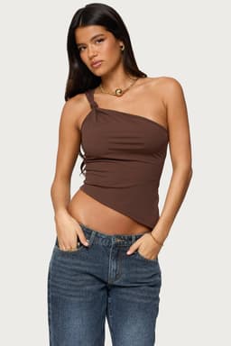 Knotted One Shoulder Asymmetric Top in Polyamide Spandex