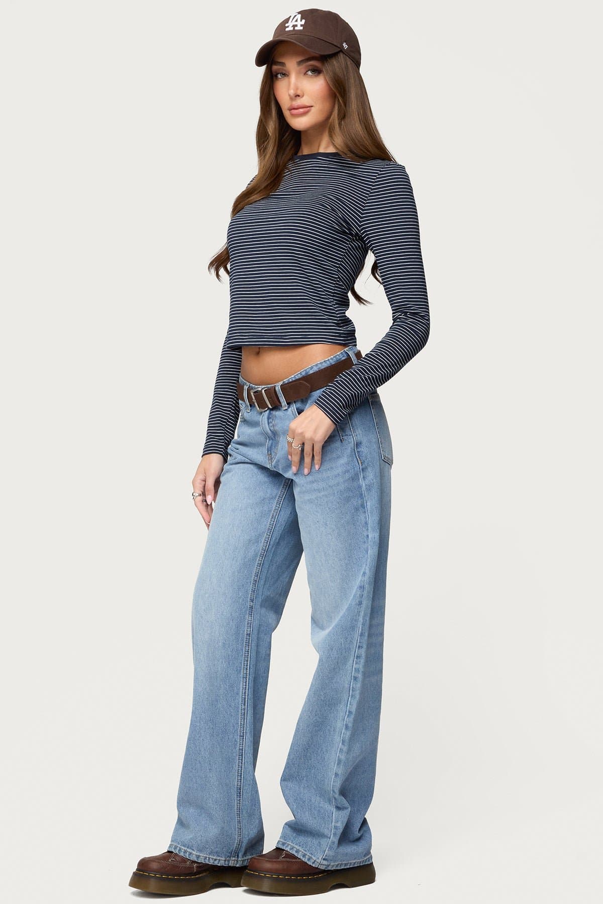 Brianna Striped Long Sleeve T-Shirt - Cotton Spandex Loungewear