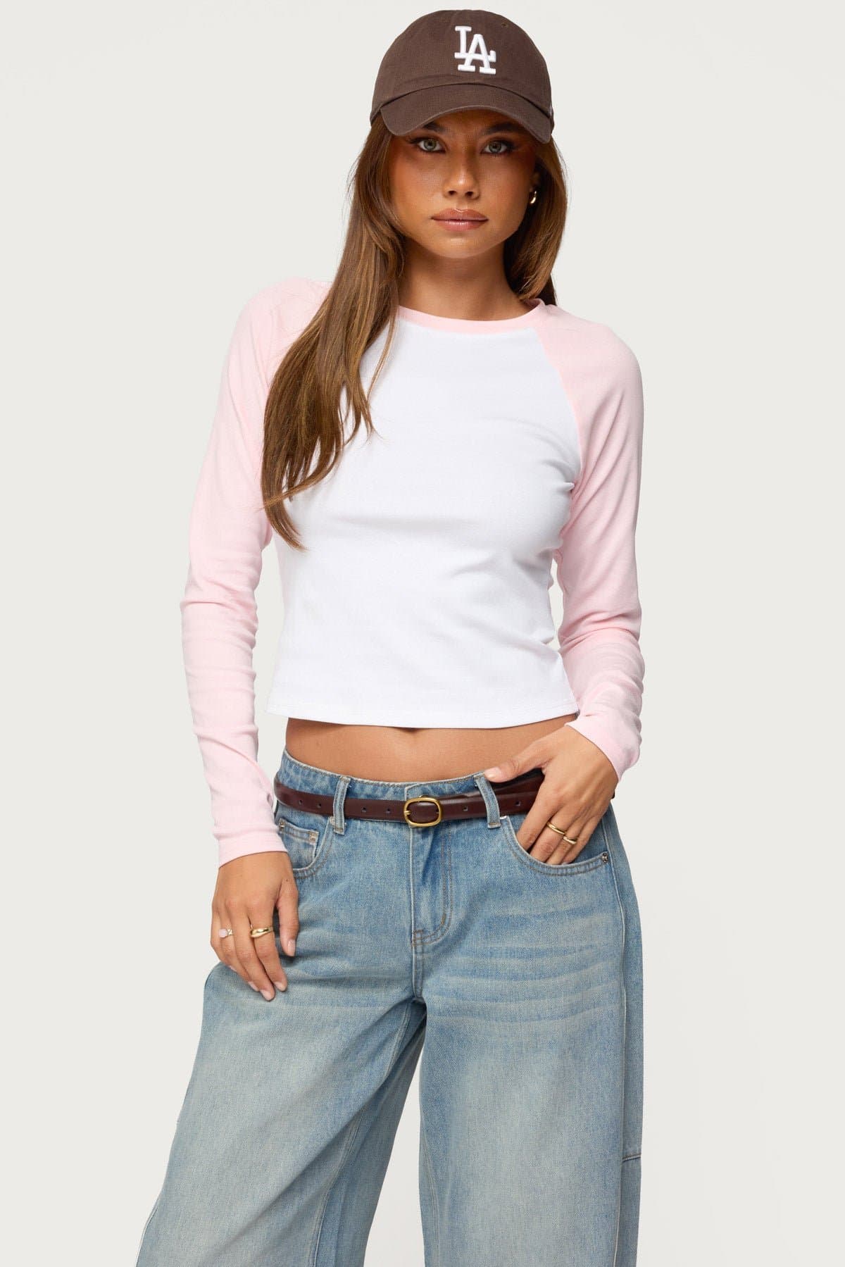 Raya Long Sleeve T-Shirt with Contrast Sleeves & Neckline Cotton Spandex